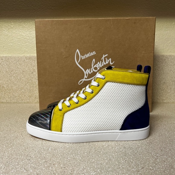 Christian Louboutin Louis Orlato High Top Sneaker White Yellow Blue 41 / 8 - Picture 3 of 10